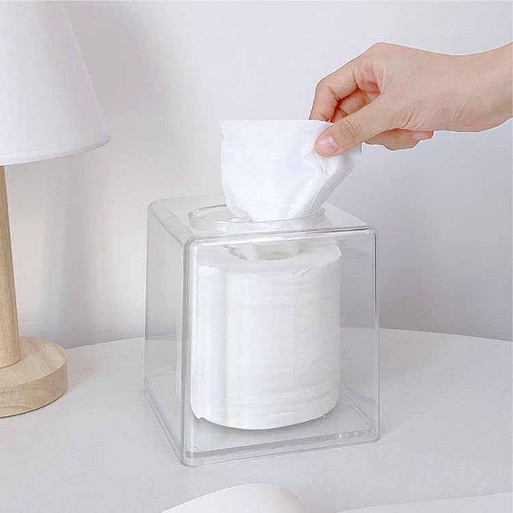 Cq acrylic Roll Tissue Box Holder with Cover Square Facial Tissue Dispenser Box Case for Countertop Clear Plastic Dryer Sheet Container Napkin Organizer for Bathroom  Kitchen Home Square - Image 5